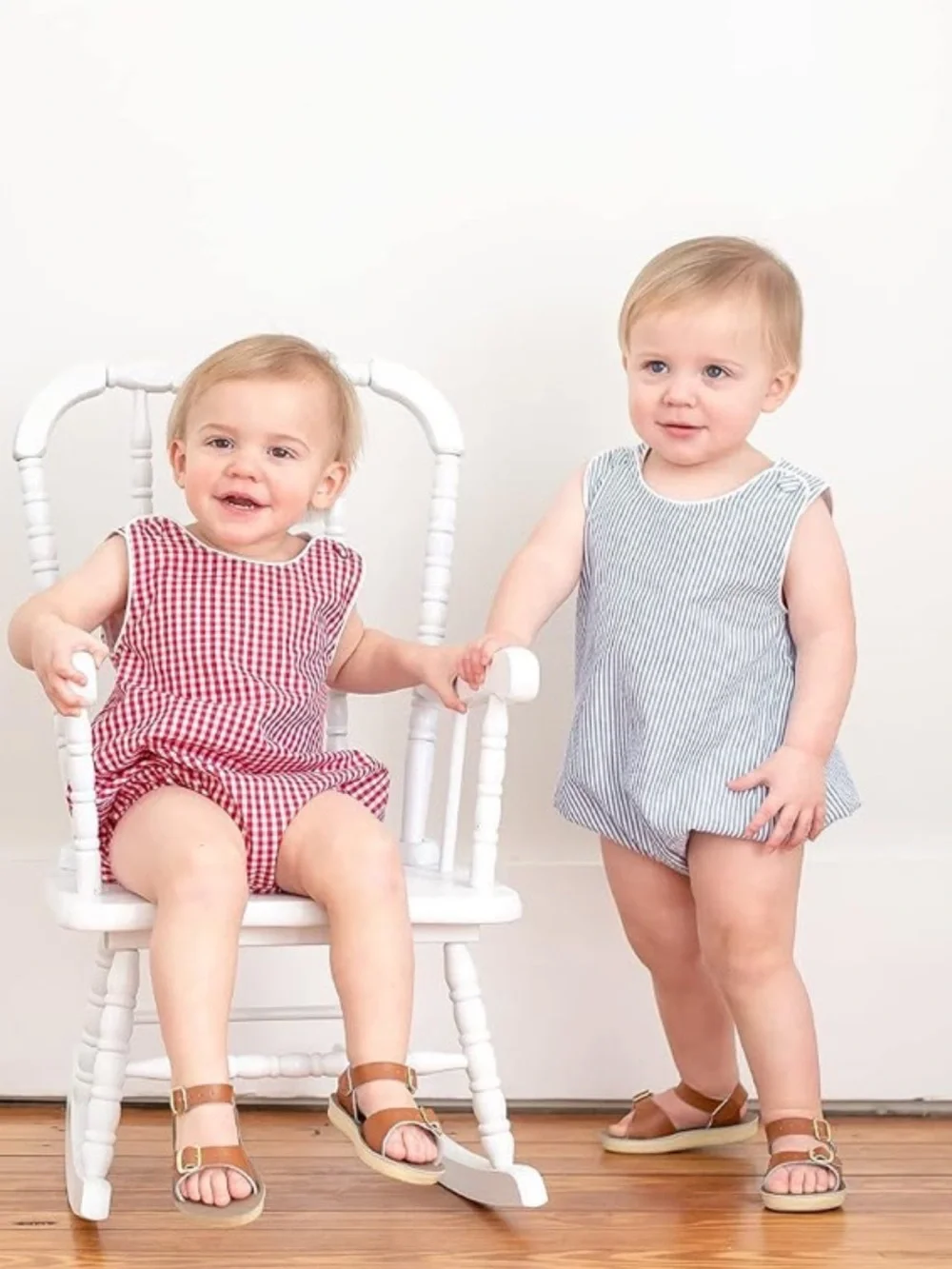Lil Cactus Baby Gingham One-Piece Romper in Light Gray